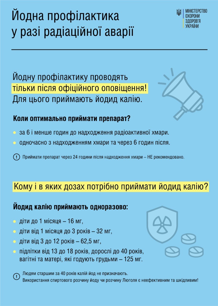 У МОЗ України нагадали про йодну профілактику у разі радіаційної аварії