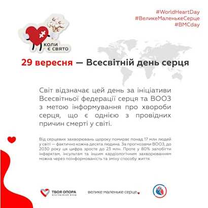 29 вересня відзначають всесвітній день серця (ВООЗ)